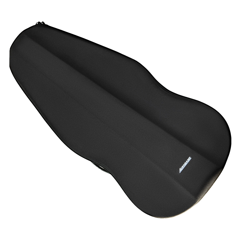 Aeroband black electric guitar bag with contoured shape and white logo.