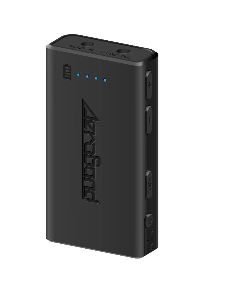 Black PocketDrum adapter with Aeroband logo, LED battery indicators, LINE IN/OUT ports, and side controls.