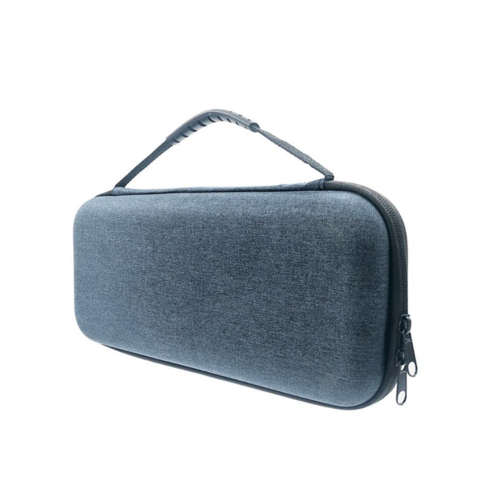Dark grey PocketDrum storage bag with handle and dual zipper, showcasing durable EVA material.