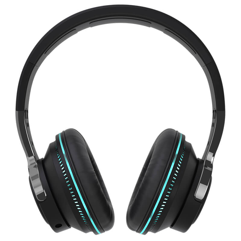 AeroBand wireless headphones for drummers, black over-ear with blue accents.